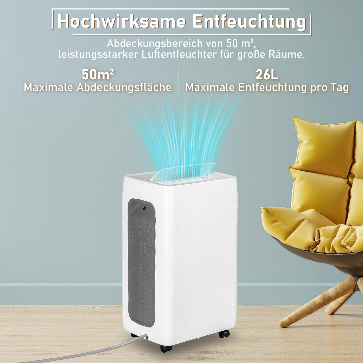 Eulenke Elektryczny osuszacz powietrza 26 l, 3 tryby pracy, cyfrowy wyświetlacz, odłączany zbiornik na wodę 4,3 l, wąż odpływowy, timer 24 h, cichy osuszacz powietrza do piwnic