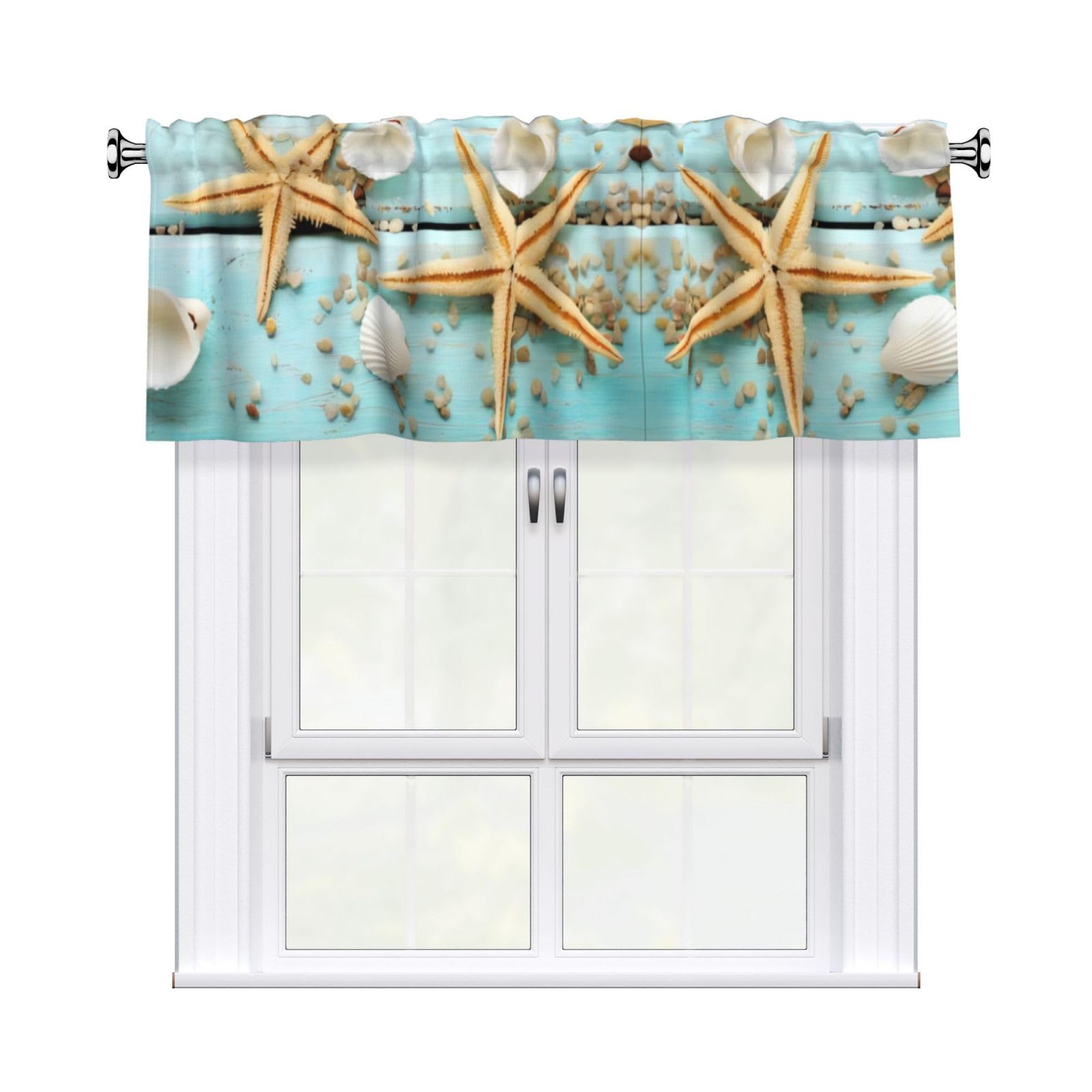 YYHHAOFA Starfish and shells Prints Durable Kitchen Window Layer – 54x18 Inch 100% Polyester Valance with Precision Construction