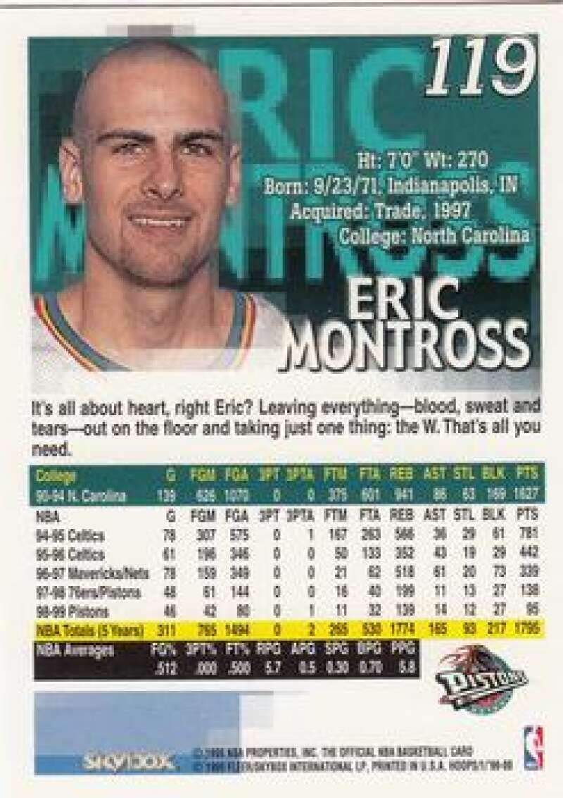 ERIC montross　NBA　プロバスケットボール　トレーディングカード Eric Montross RC 1994-95 NBA Hoops Basketball Rookie Card