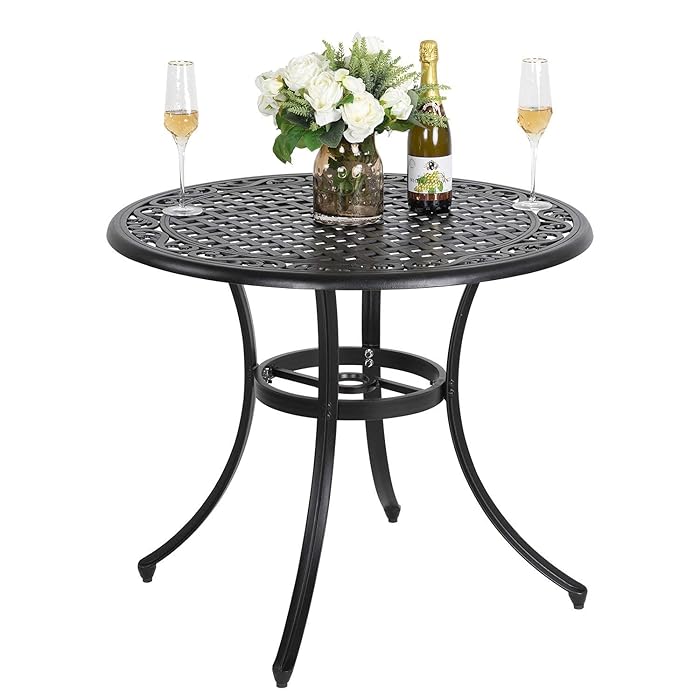 Buy NUU GARDEN 36 Inch Cast Aluminum Patio Table with Umbrella Hole
