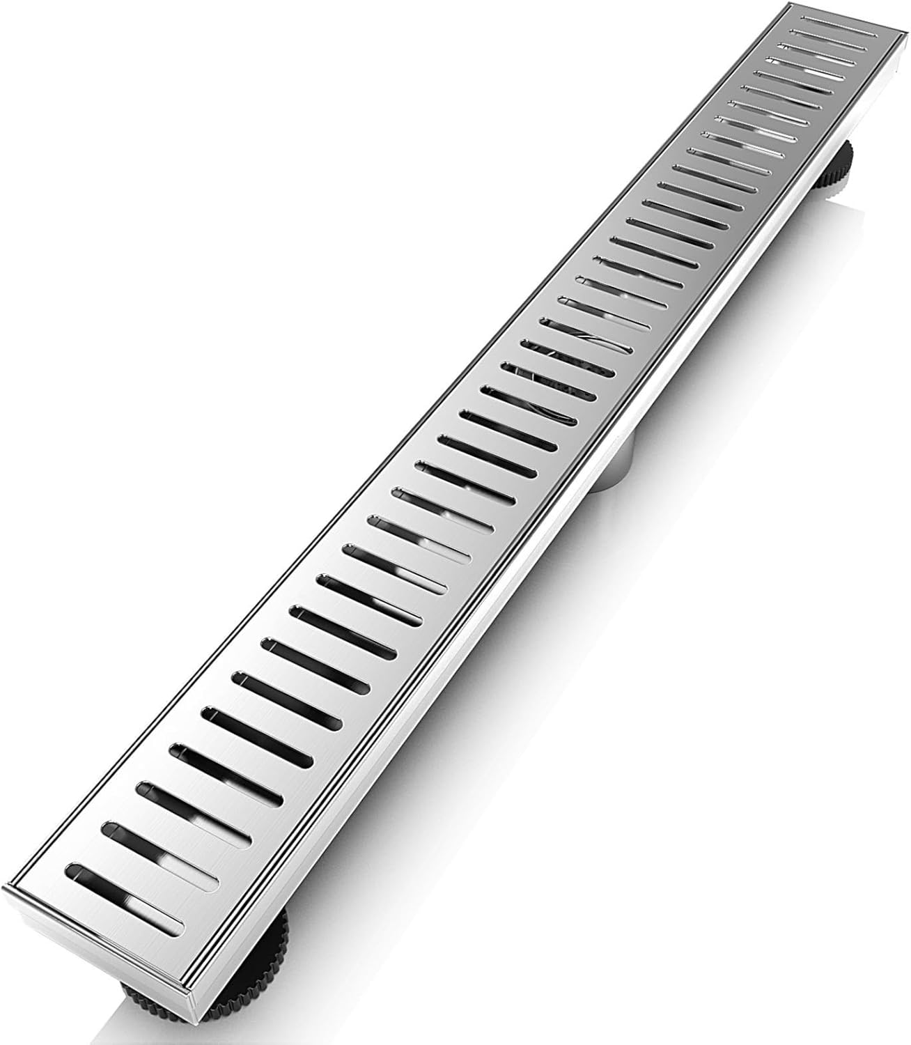 24 Inch Shower Linear Brushed Drain Rectangular Floor Drain with Accessories Capsule Pattern Cover Grate Removable SUS304 Stainless Steel CUPC Certified Brushed Brushed 24 Inch