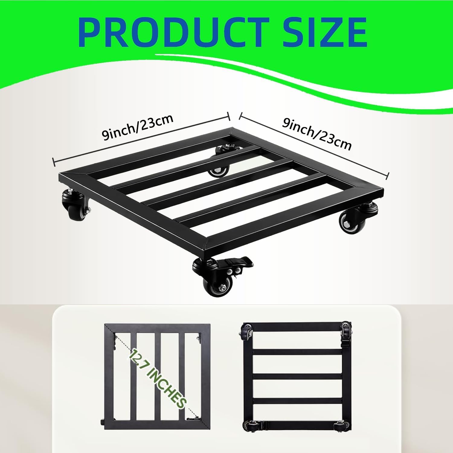 Ompinda Metal Plant Caddy with Wheels,9 Inch Heavy Duty Square Plant Roller Powder Coated Steel with 360° Lockable Metal Caster Wheels for Plants Indoor/Outdoor - Image 2