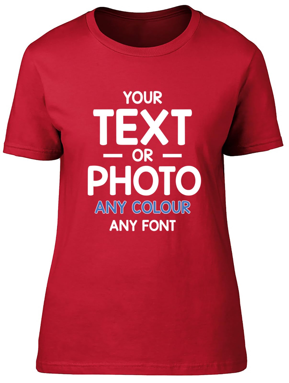 Shopagift Women's Red Personalised T-Shirt Any Text Photo Image Create Your Own Custom Gift