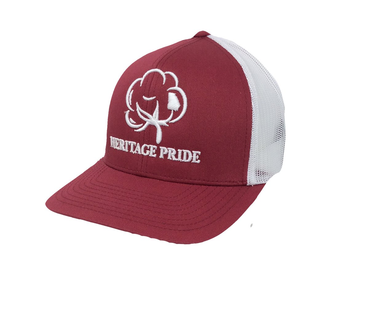 Heritage Pride Logo Georgia State Cotton Boll Southern Men's Trucker Hat-Garnet Red, White Mesh