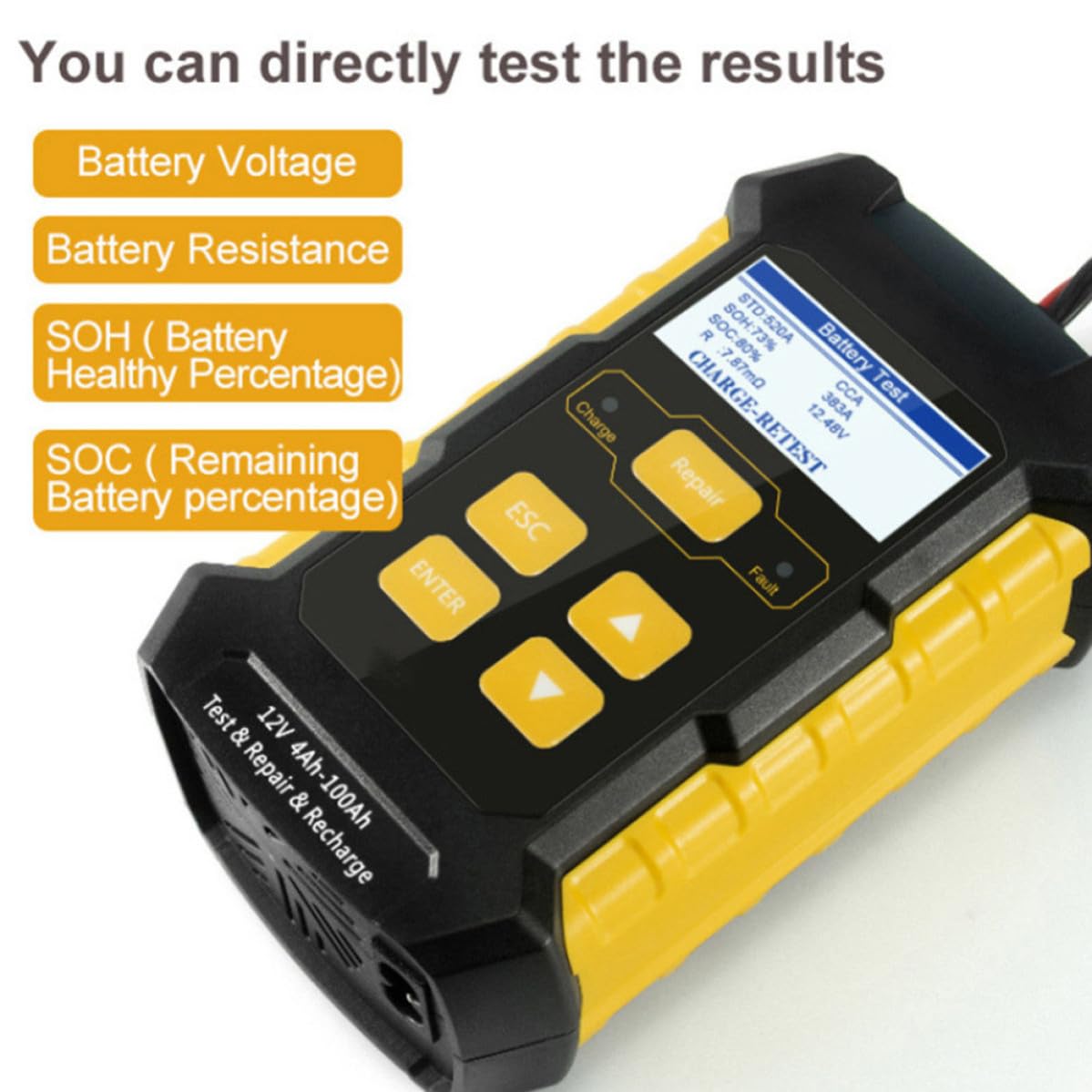 Analyseur de Batterie Automobile 12v, Lecture Rapide, Abs Jaune