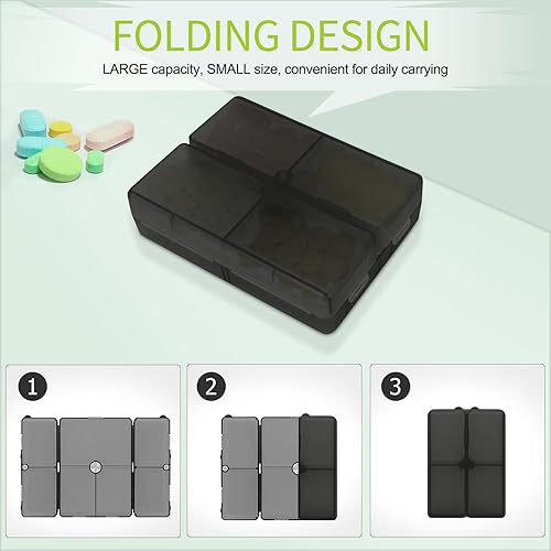 Miniatura 3 de FYY Organizador diario de píldoras, 7 compartimentos, organizador de píldoras de viaje, diseño plegable, pastillero grande para bolsillo para bolsa