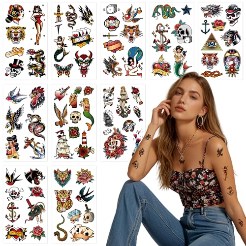 JoyfulGlam 76 Pcs Retro Temporary Tattoos Classic Old School Colorful Tattoos Stickers Flowers Snake...