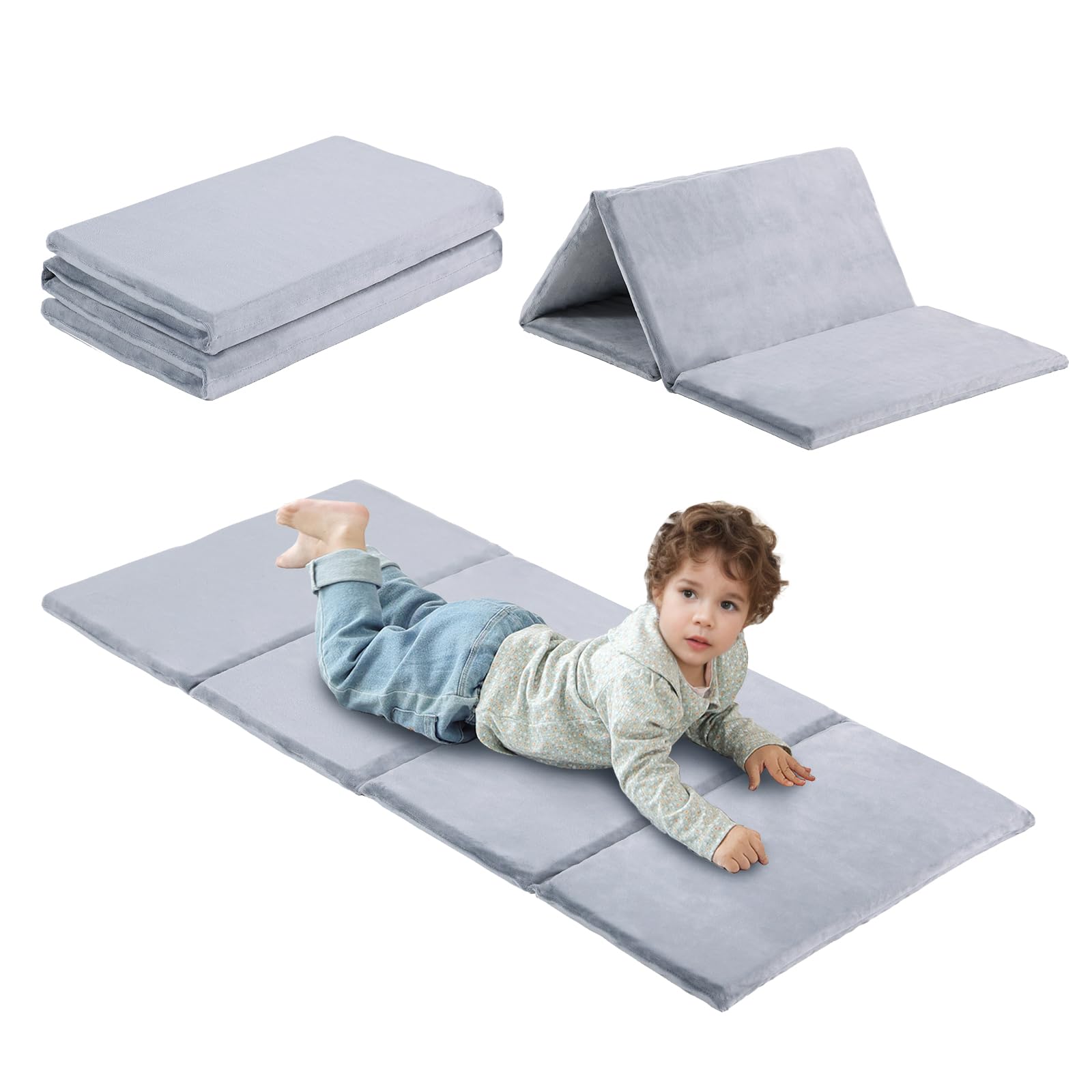 Tiita Kids Nap Mat, Foldable Play Mat, Sleeping Pad, Folding Kinder Mat Portable Bed for Daycare and Kindergarten, 1 Piece, Grey