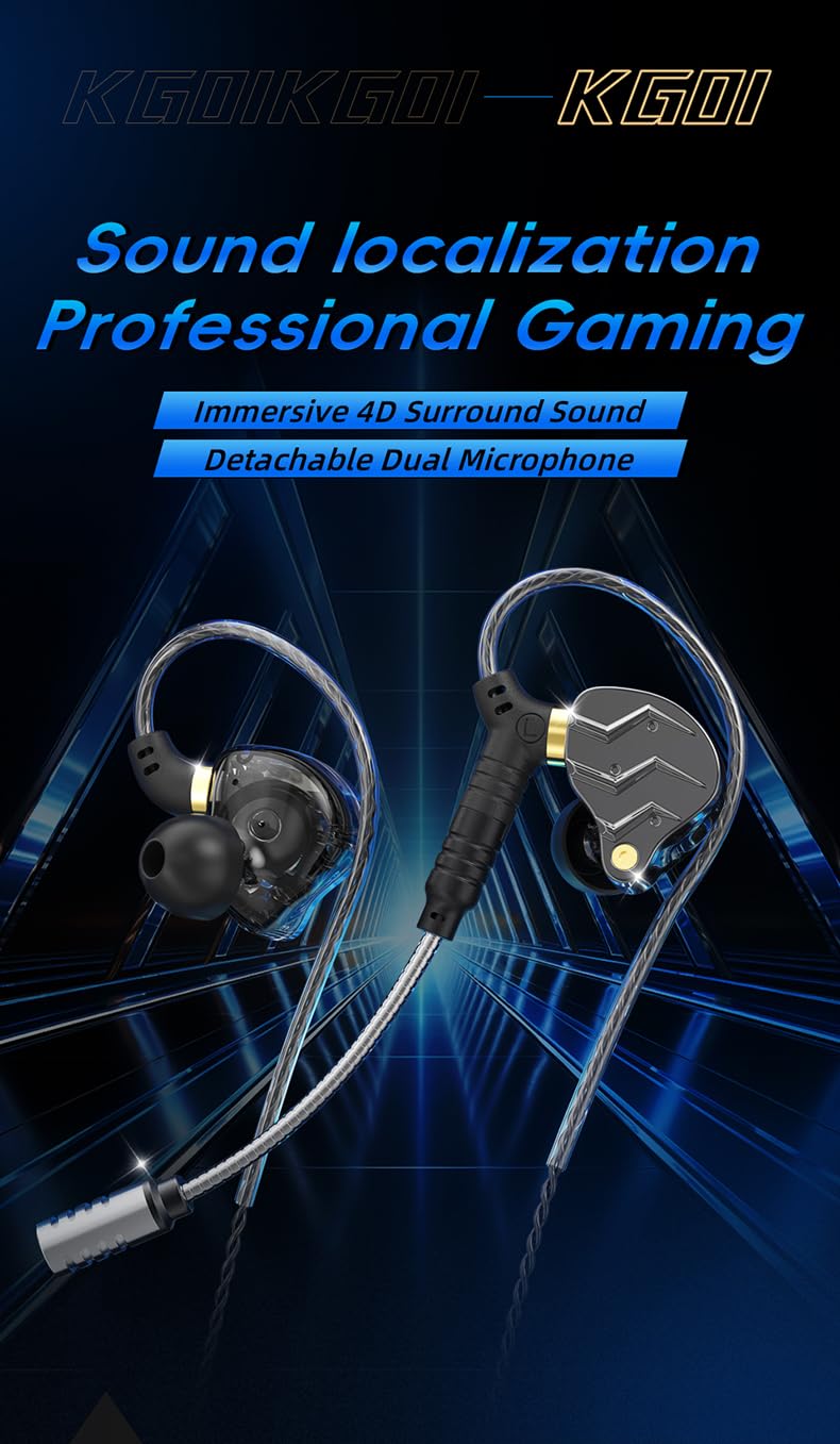 XOX KG01 - Auricolari professionali da gioco, con microfono staccabile, suono surround 4D, driver dinamico da 11 mm per giochi mobili, PlayStation, PC con 3,5 mm/Type-c (3,5 mm, nero)