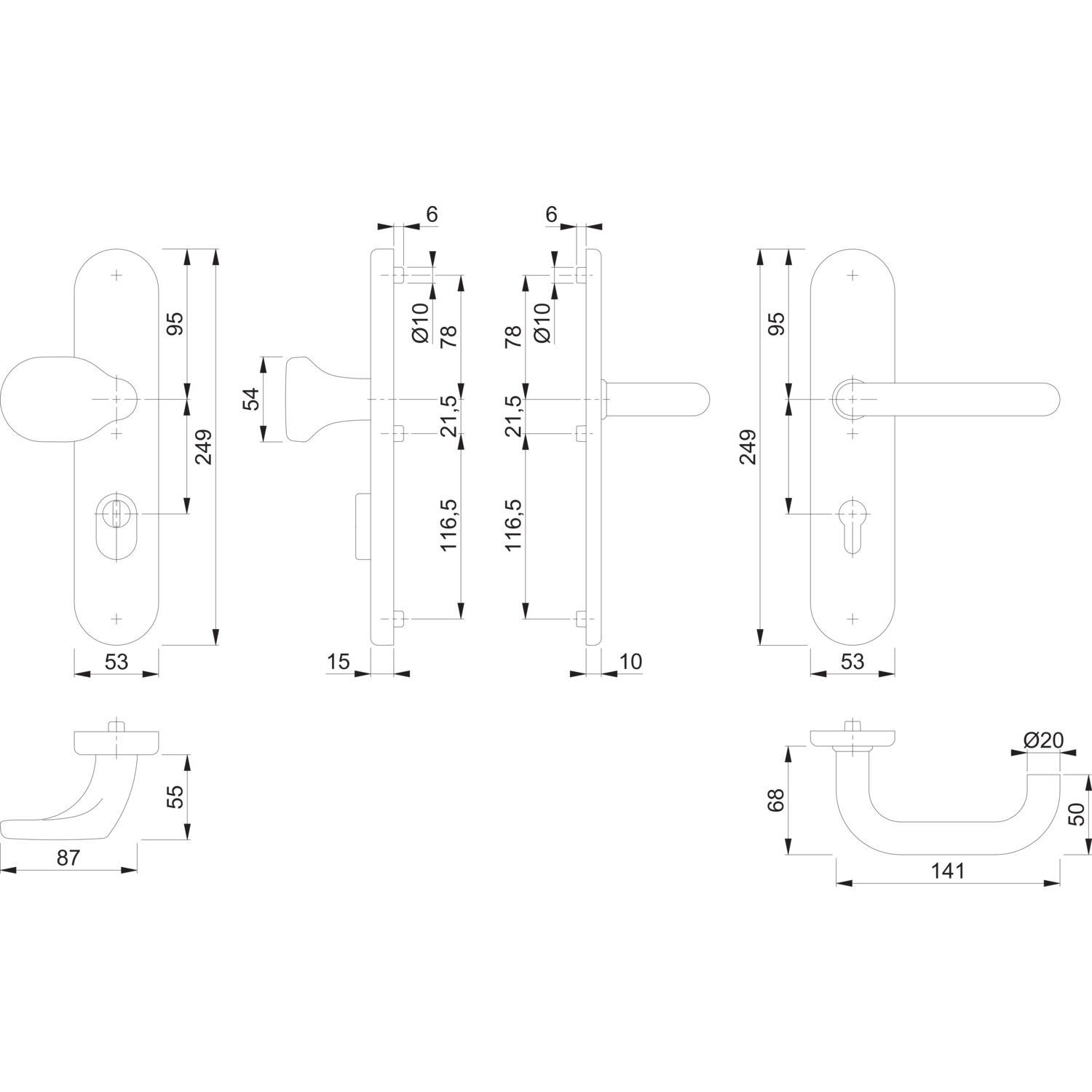 HOPPE 3664161 Sicherheits-Wechselgarnitur Paris-auf Langschild PZ72, Türstärke 42-47mm, mit Kernziehschutz, Edelstahl matt