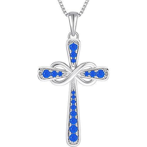 YL 925 Sterling Silver Cross Necklace for Women Halo Infinity Pendant Birthstone Jewelry for Mom