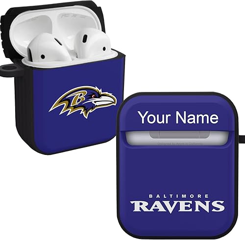 GAME TIME Baltimore Ravens HDX - Funda con nombre personalizado compatible con Apple AirPods Gen 1 y 2