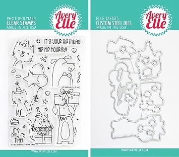 Avery Elle Birthday Paw-ty - Critters Party and Celebration Stamp & Die Set with Pocket