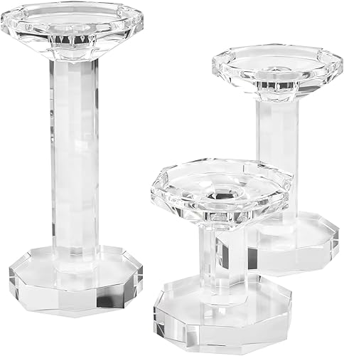 kitCom Juego de 3 portavelas de cristal, candelabros de cristal para velas cónicas, largas, decoración del hogar, boda, inauguración de la casa y