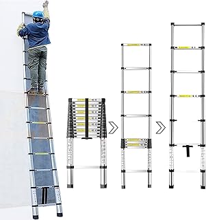 Telescoping Ladder 23.3ft Telescoping Ladder with Non-Slip Handle, 18 Steps Aluminum Extendable Telescopic Ladder, Retractable Folding Ladder for Roof Outdoor Work Lofty Ambition