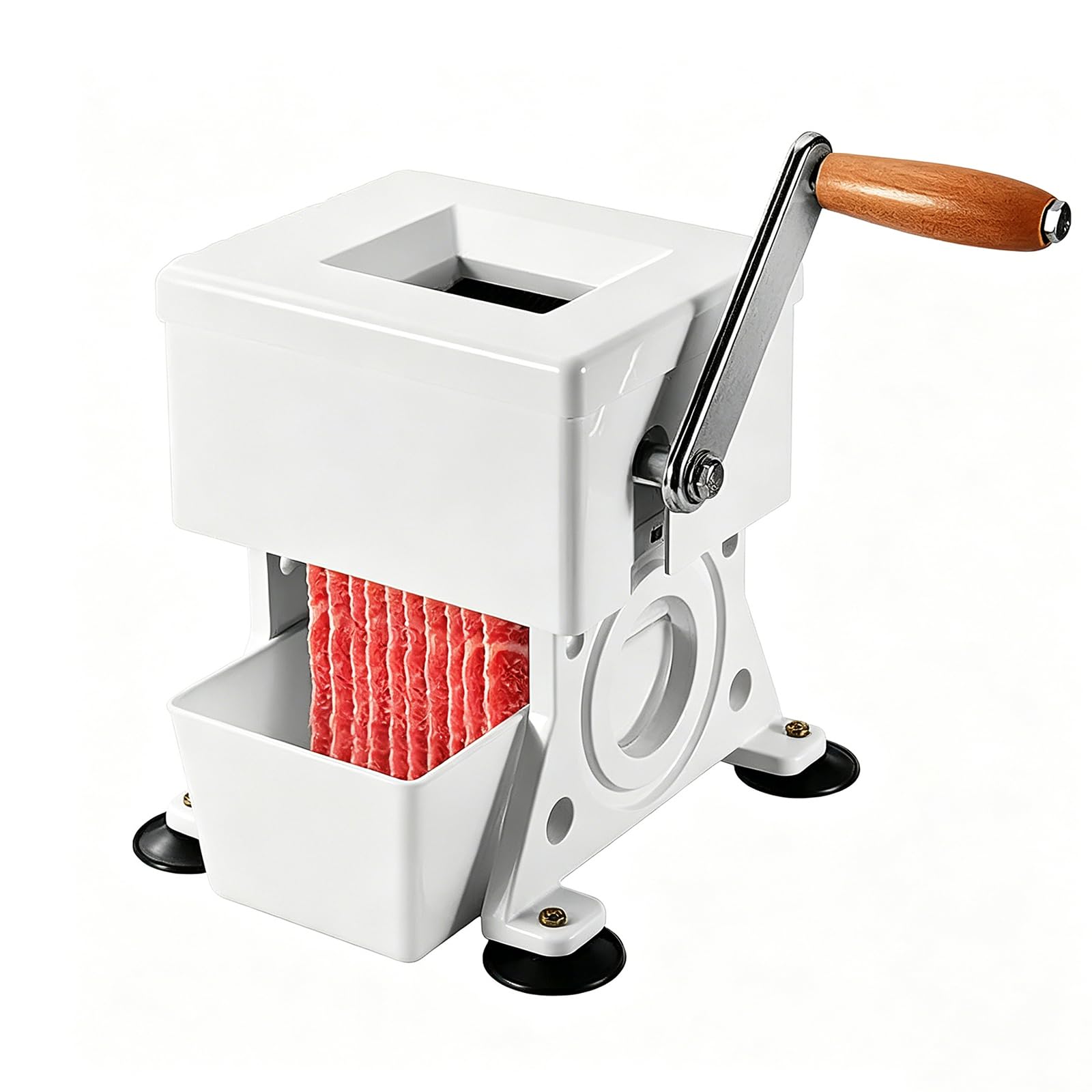 Manueller Fleischwolf Handkurbelmaschine, Edelstahlklinge, kommerzieller Fleischklopfer, Scheibendicke 1,5-10 mm, inklusive Empfangsbox für Zuhause oder Metzger