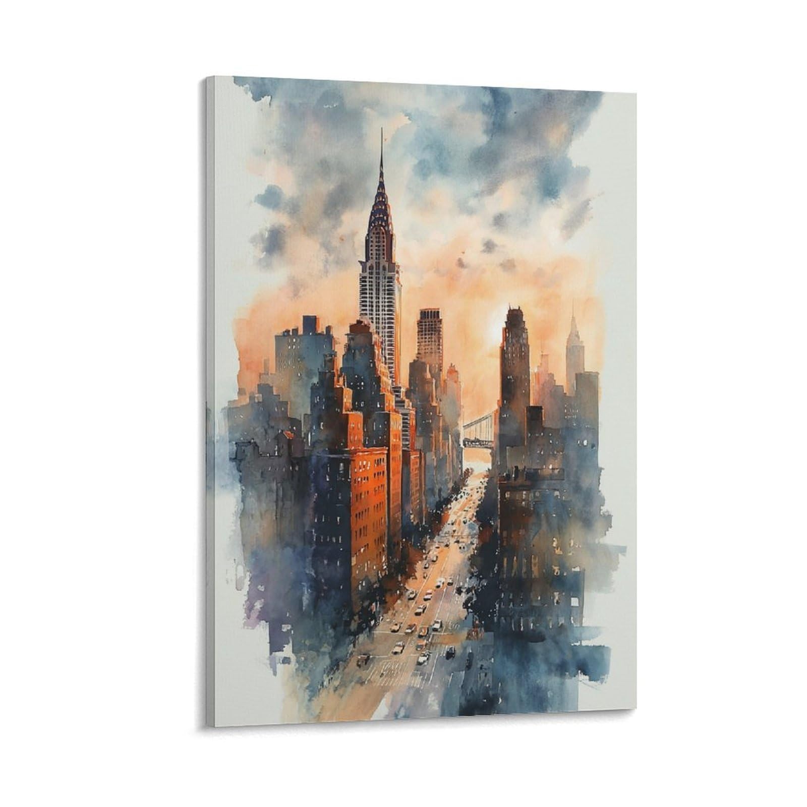 LCYNNH New York Skyline Watercolor Print_ NYC Cityscape 20x30inch(50x75cm) Vintage Watercolor Canvas Art