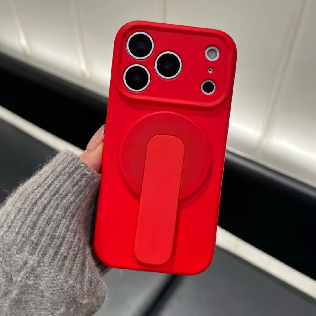 Custodia con supporto in silicone liquido per iPhone 17 Air 16 Plus 15 14 13 12 Pro Max 16e con cover posteriore morbida magnetica (per iPhone 17/Rosso)