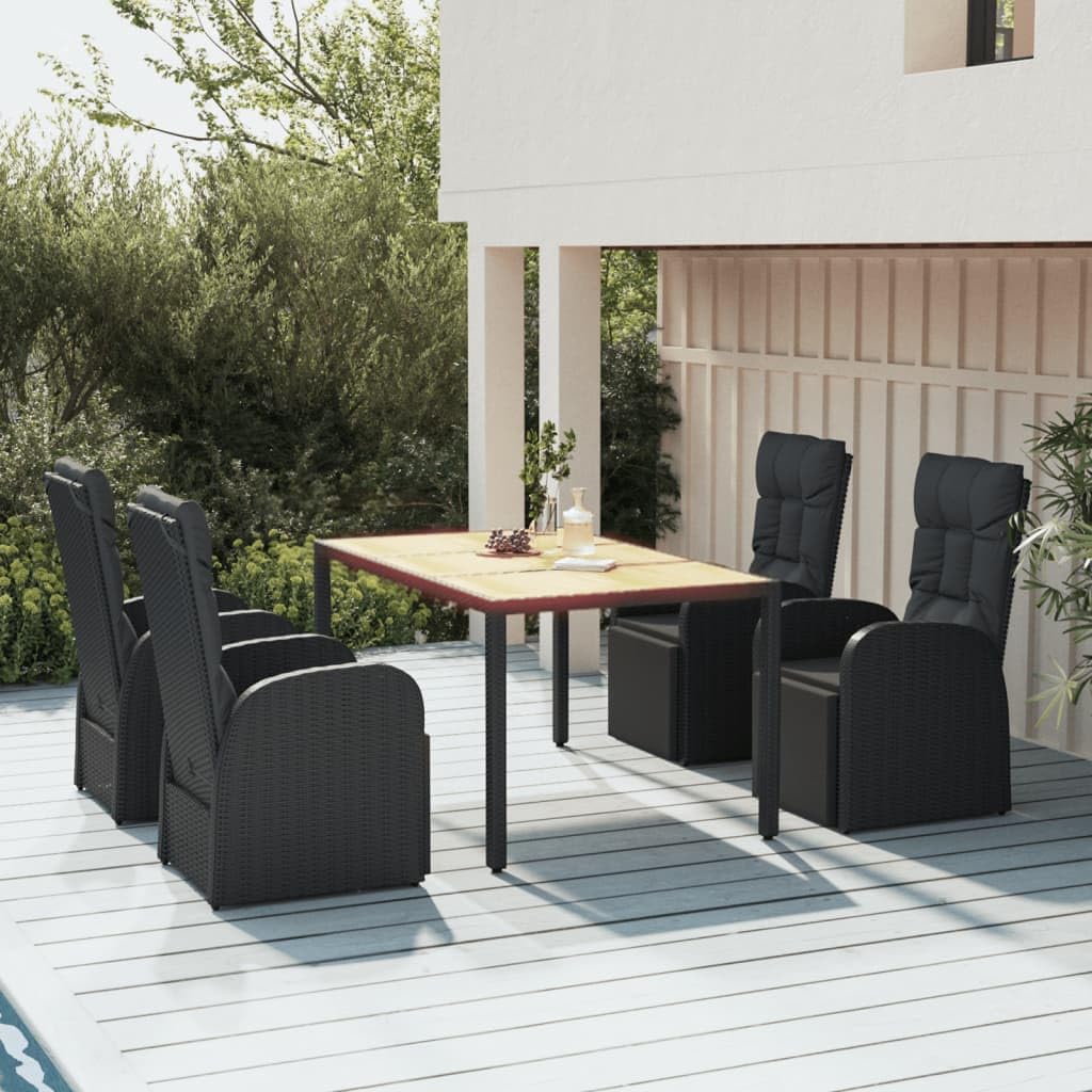 Muebles de jardín para exteriores, mesa y sillas de balcón, 5 piezas, juego de comedor de jardín de polirratán y madera maciza de acacia