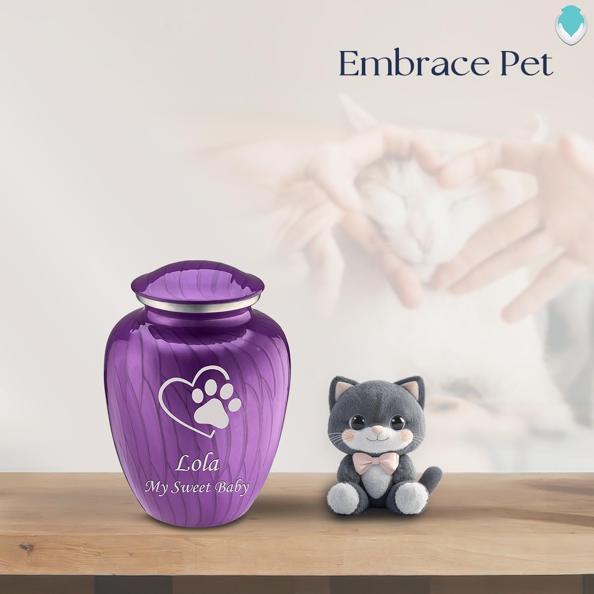 Geturns Embrace Personalized Single Paw Heart for Small Pets I Pearl Purple Cremation Urns for Dogs and Cats I 44 lbs