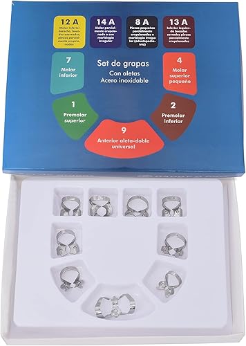 OdontoMed2011 Juego de 9 abrazaderas dentales de goma para represa con alas de 9 abrazaderas # 1, 2, 4, 7, 9, 12a, 14a 8a 13a con hermoso estuche de
