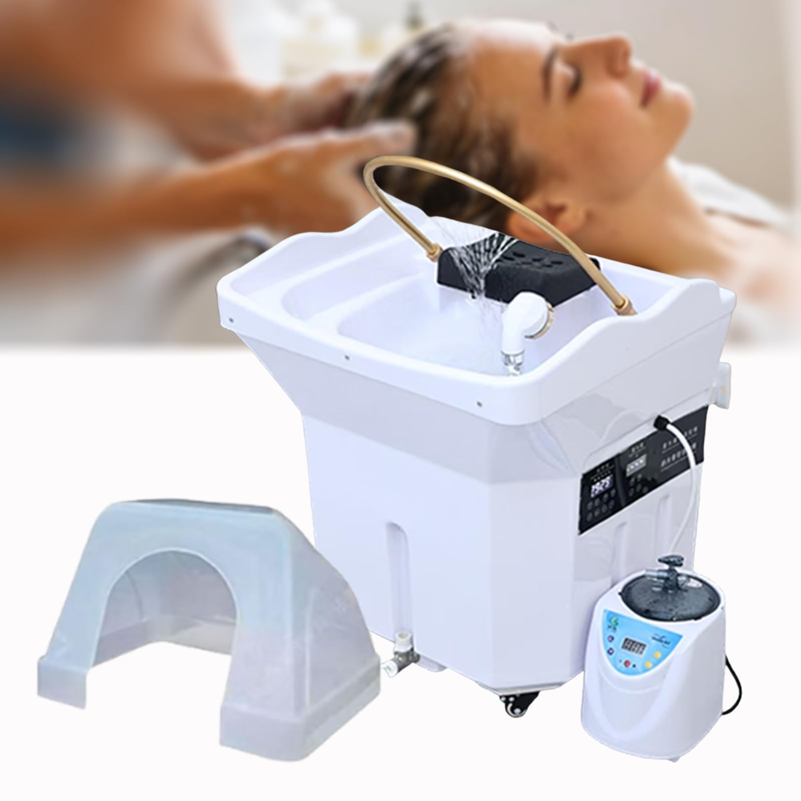 Attrezzatura Per Head Spa, Lavatesta Smontabile Con Ricircolo Acqua, Serbatoio 60L, Nebulizzatore E Cappuccio Vapore, 4 Ruote Orientabili, Per Persone Allettate E Saloni Parrucchieri (Bianco)