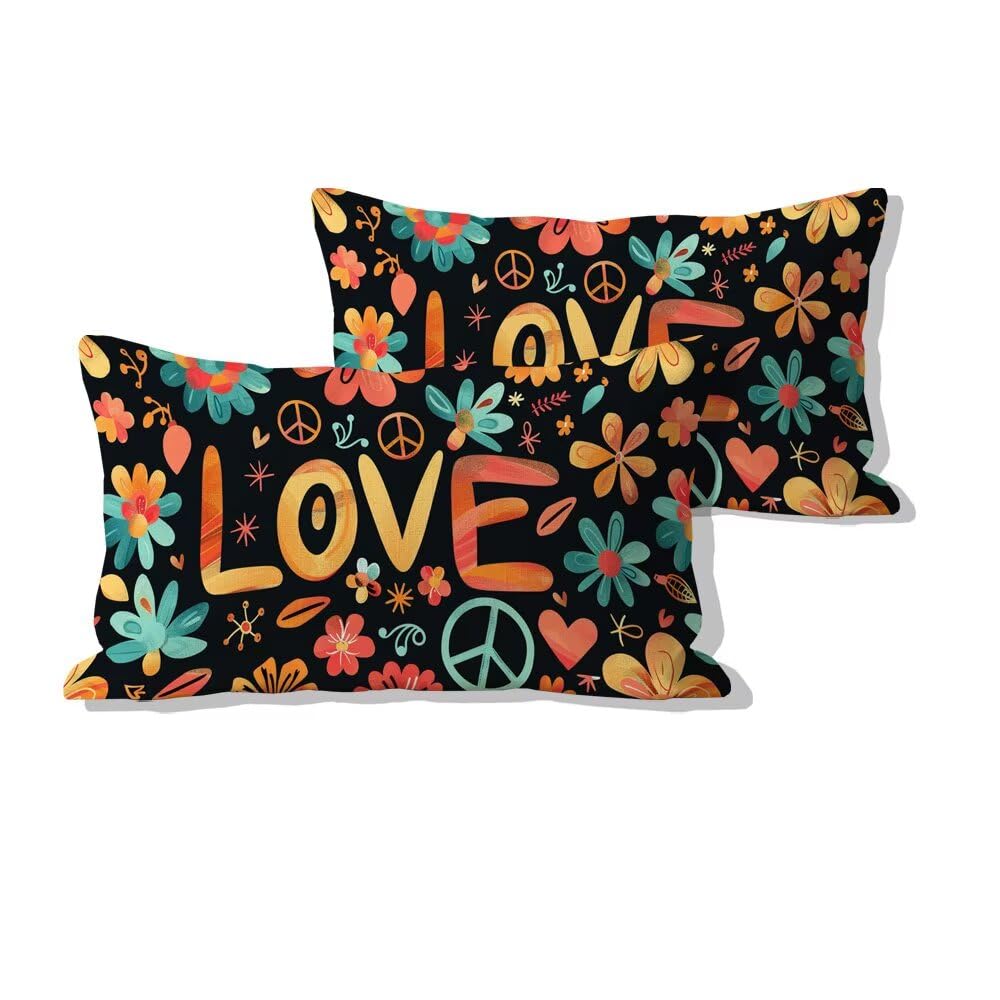 Housse de coussin extérieure imperméable 50x80 cm en velours noir dessin animé | Lot de 2