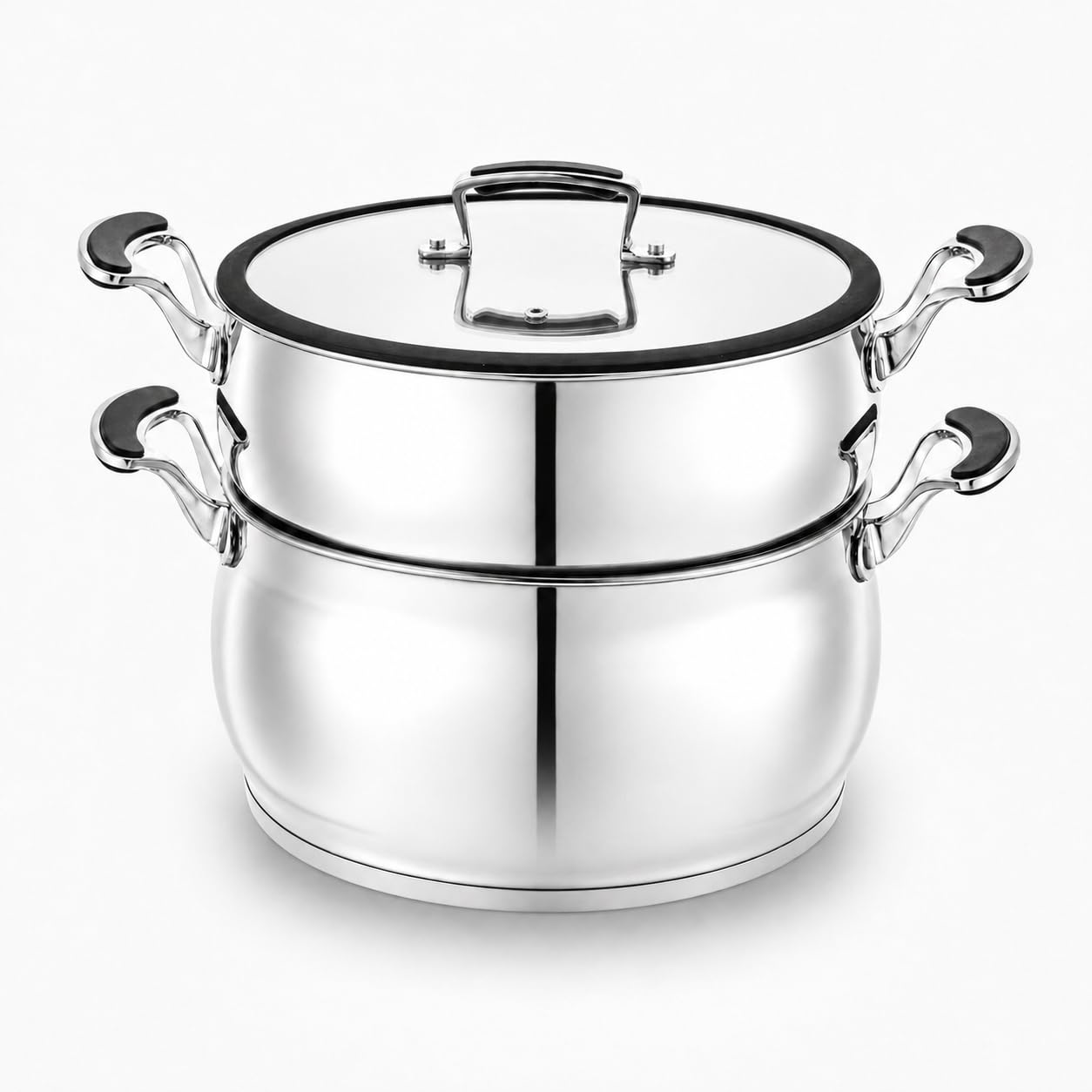 Couscoussier Inox Premium 4/6/8 L – Couvercle Verre + Joint Silicone – Fond Encapsulé – Compatible Induction & Lave-vaisselle – Sans Revêtement Antiadhésif – 22/24/26 cm (6 Litres 4/5 Personnes)