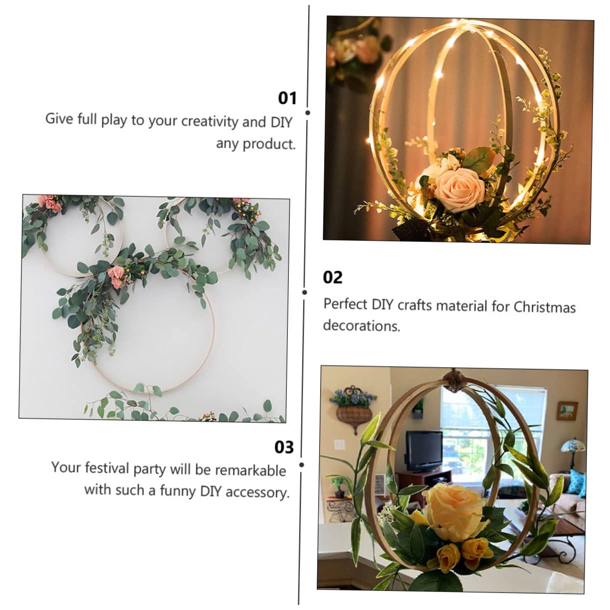 SHINEOFI 40 Pezzi ghirlanda natalizia fai da te arredamento appeso al muro arredamento estetico della camera decorazioni albero natale decorazioni natale albero telaio da ricamo Di legno