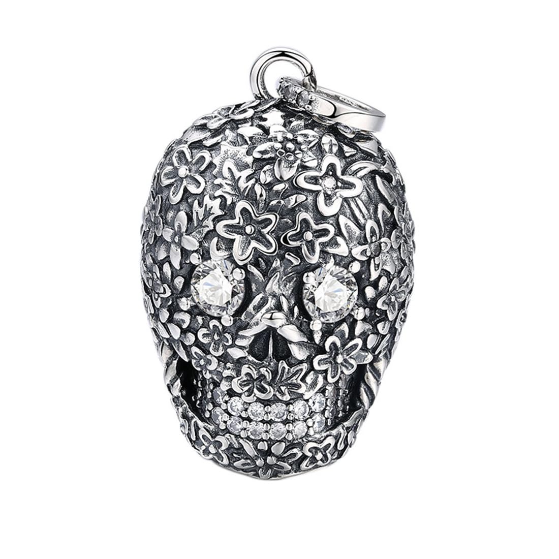 S925 Srebrny Wisiorek Z PełNą Diamentową Czaszką, MęSki Naszyjnik Z Gotycką Czaszką Z Cyrkoniami,Silver,Pendant + Chain 60cm