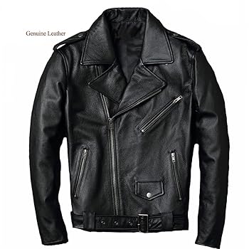 Men Notched Lapel Adjust Belt Zip-Up Leather Jacket Outdoor