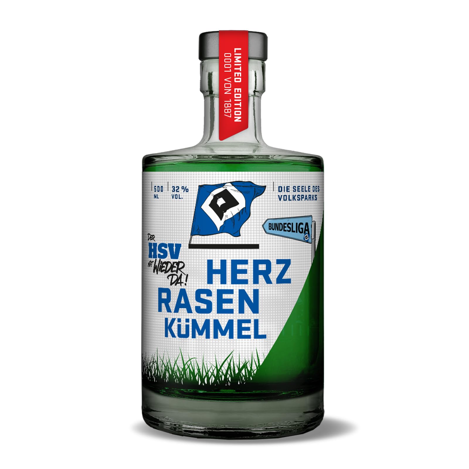 HERZRASEN HSV Edition Kümmel - Premium-Spirituose, echter Hamburger Kümmel Schnaps Spirituose, Mild & Vollmundig 32% Vol. (Limited Edition 0.5 l)