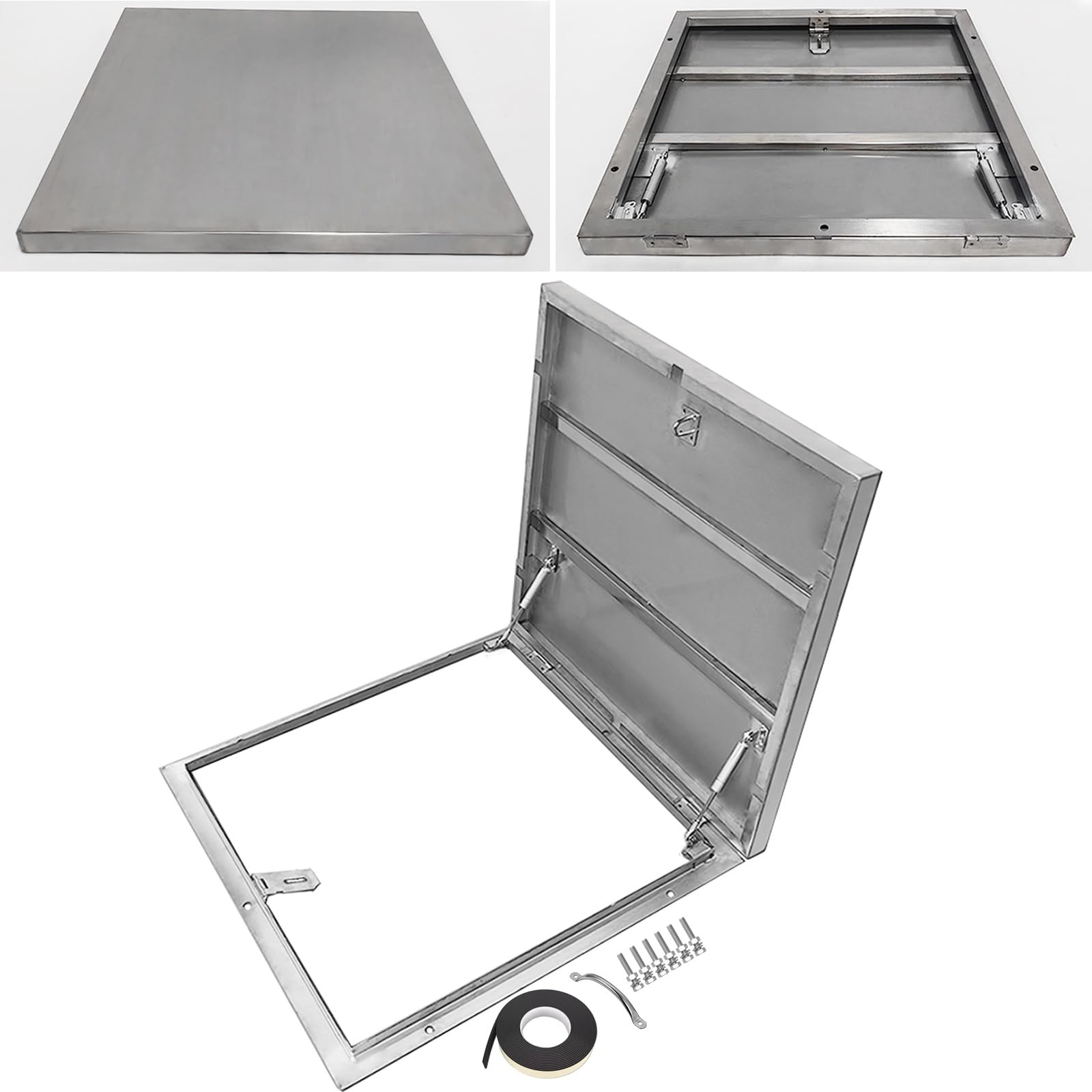 Trampilla de Suelo 195 175 155 135 115 95 75 55 cm Tapa De La Escotilla Del Techo, Acero Inoxidable 304 Tapa De Salida De Sótano Tapa De Acceso Al Ático Con Pestillo Hasp, Asa(Inner-LXW-145x80cm/57.1x