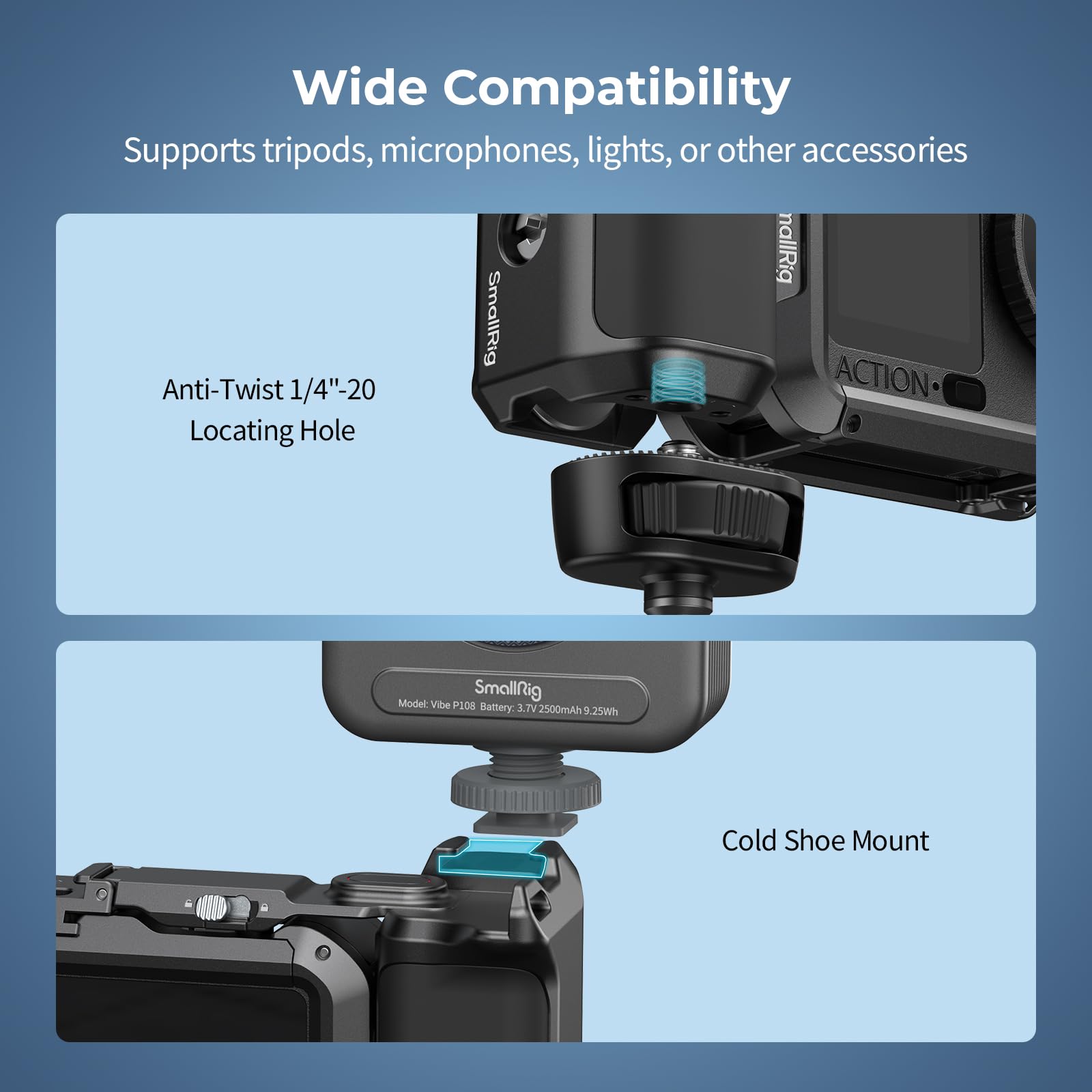 SmallRig Mango para DJI Osmo Action 6, agarre lateral de fotografía callejera con botón de obturación y zapata fría, compatible con SmallRig Action 6 Cage 5887/5888, correa de muñeca incluida para