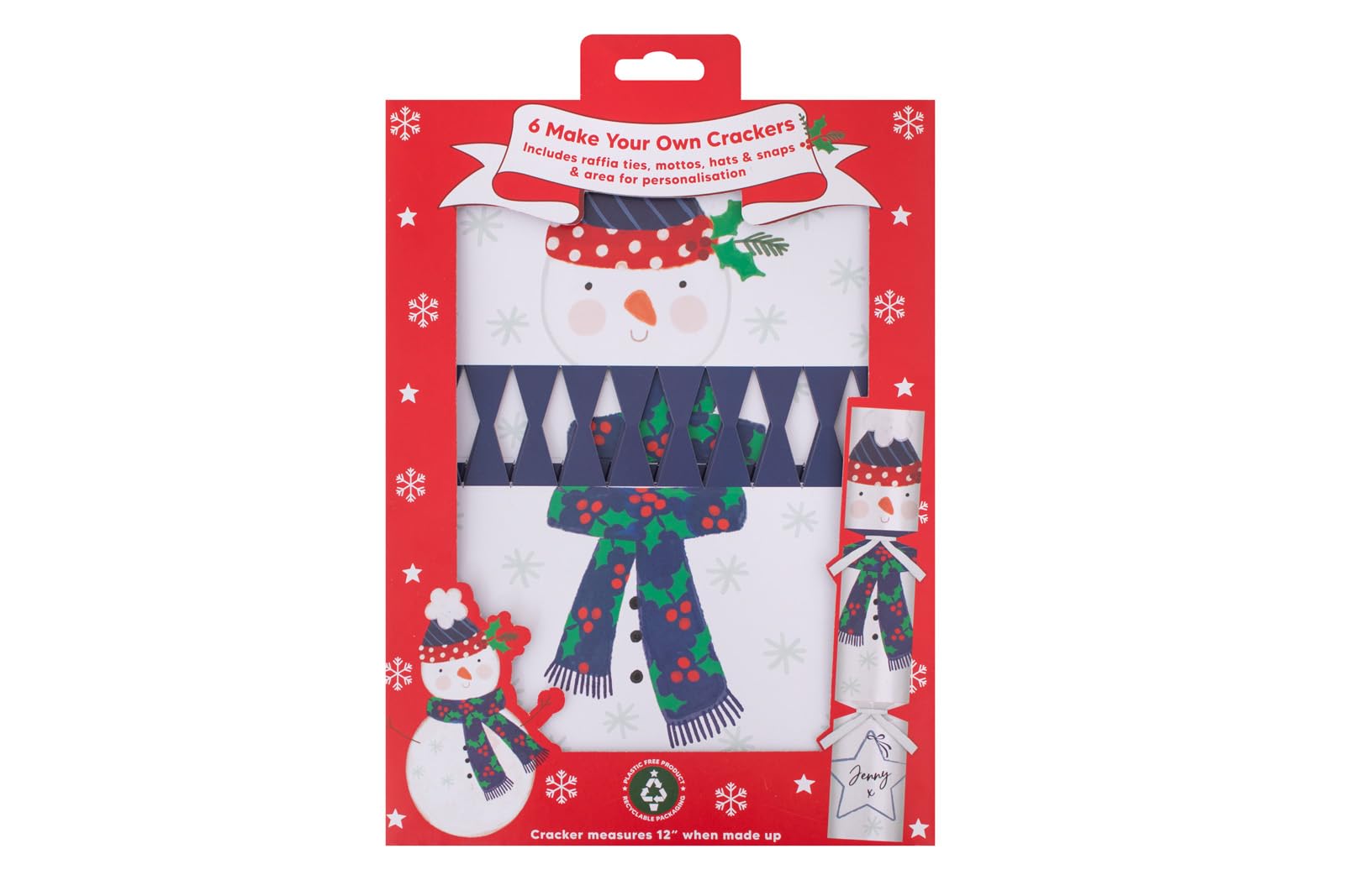 RSW Make Your Own Snowman Christmas Crackers – 6 Pack 12" DIY Festive Crackers with Hats & Mottos – Personalise with Your Own Fillers
