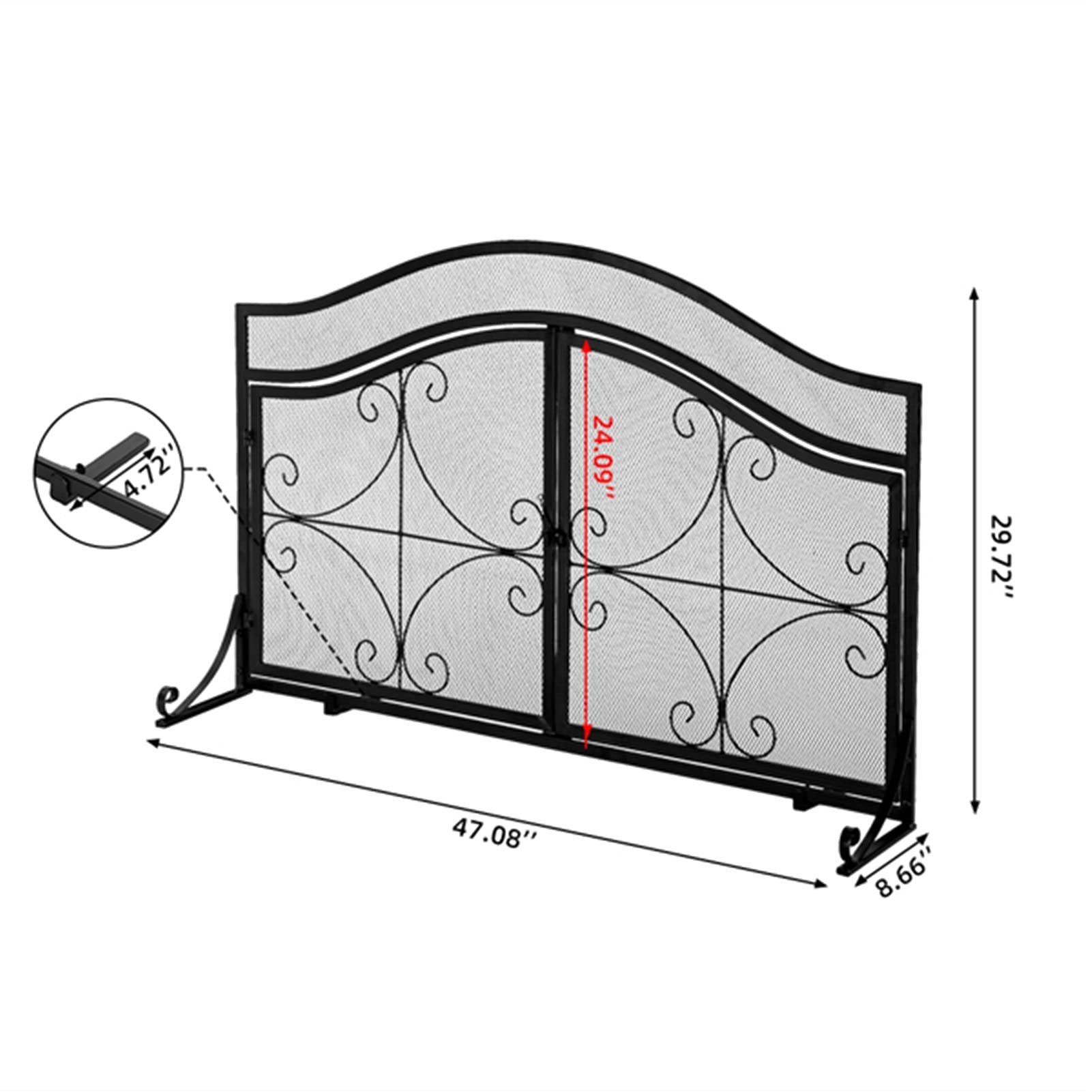 Schermi per Caminetti di Guardia Nero con doppia porta magnetica con motivo a diamante Barbecue Decorazione soggiorno in ferro battuto Schermo camino in ferro battuto Accessori per Caminetti in Rete D