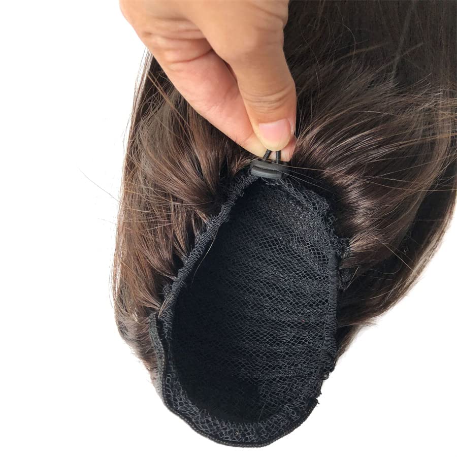 24" Drawstring Straight Ponytail Extension Dark Brown #2 Real Human Hair