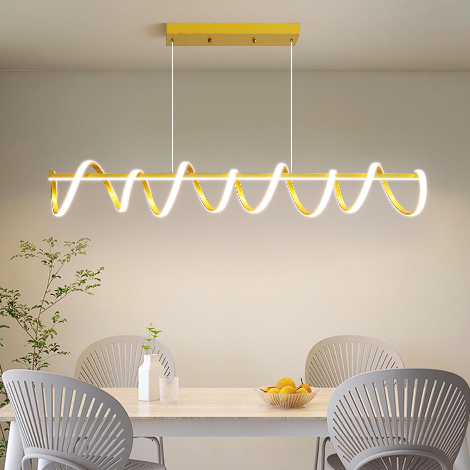Mikeru 120cm Spirale Illuminazione a Sospensione, Luce Del Pendente Di Pranzo Creativa Del LED 10%-100% Luminosità Dimmerabile 3000k/4500k/6000k per L'isola Della Cucina, Il Ristorante