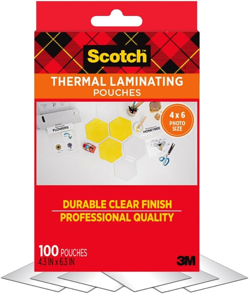 Scotch Thermal Pouches, Photo, 4 in x 6 in, 100 Count (Pack of 12)