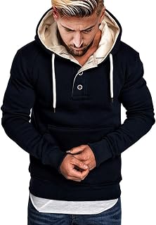 Hasagimol Men's Slim Fit Pullover Autumn Long Sleeve with Kanga Pocket Fitness Hoodie Contrast Colour Hoodie Sweatshirt Basic Hoodie Top, navy, M