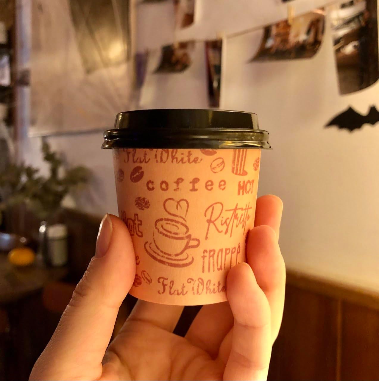 4 Ounce Disposable Espresso Paper Cups with Black Lids - 50 Sets - Print - Small Portion Sample Shots (50, print) - Image 3