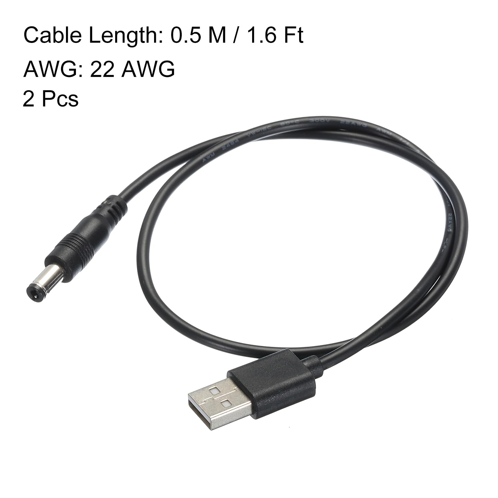 Cavo Alimentazione QUARKZMAN USB A DC 5V, 0.5m, Spina 5.5x2.1mm, 3A, Nero