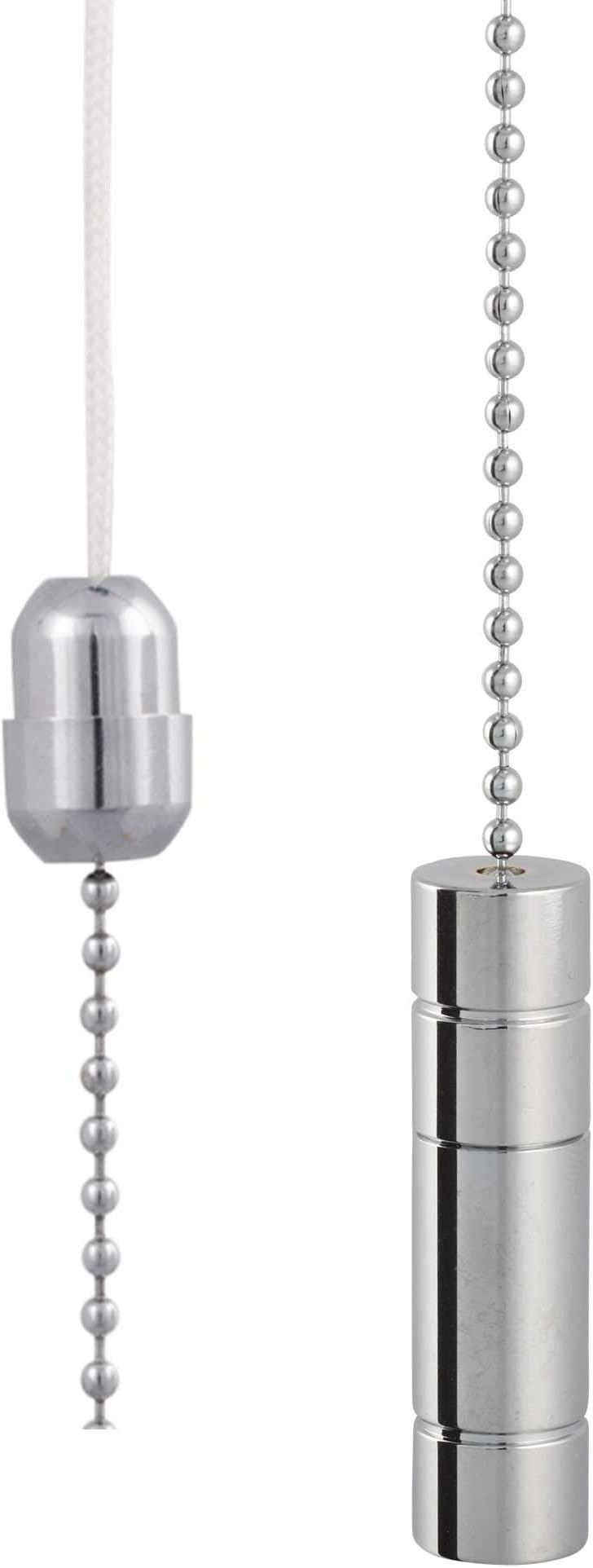 ElekTek Light Pull Chain Cord Chrome Ringed Cylinder 50x14mm with 80cm Chain