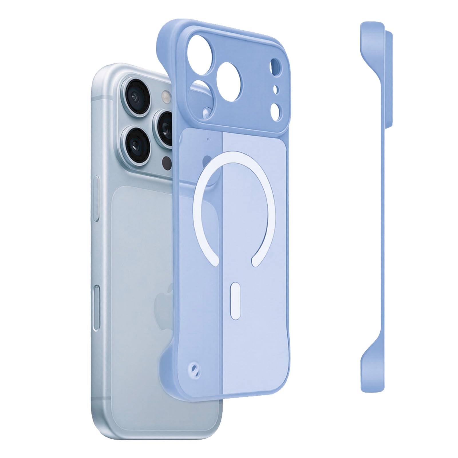 Omio Magnetic Slim Case for iPhone 18 Pro Compatible with MagSafe, Clear Frosted Matte Ultra-Thin Bumper Frameless Borderless Design with Finger Loop Full Camera Protection for Women Men Light Blue Light Blue iPhone 18 Pro