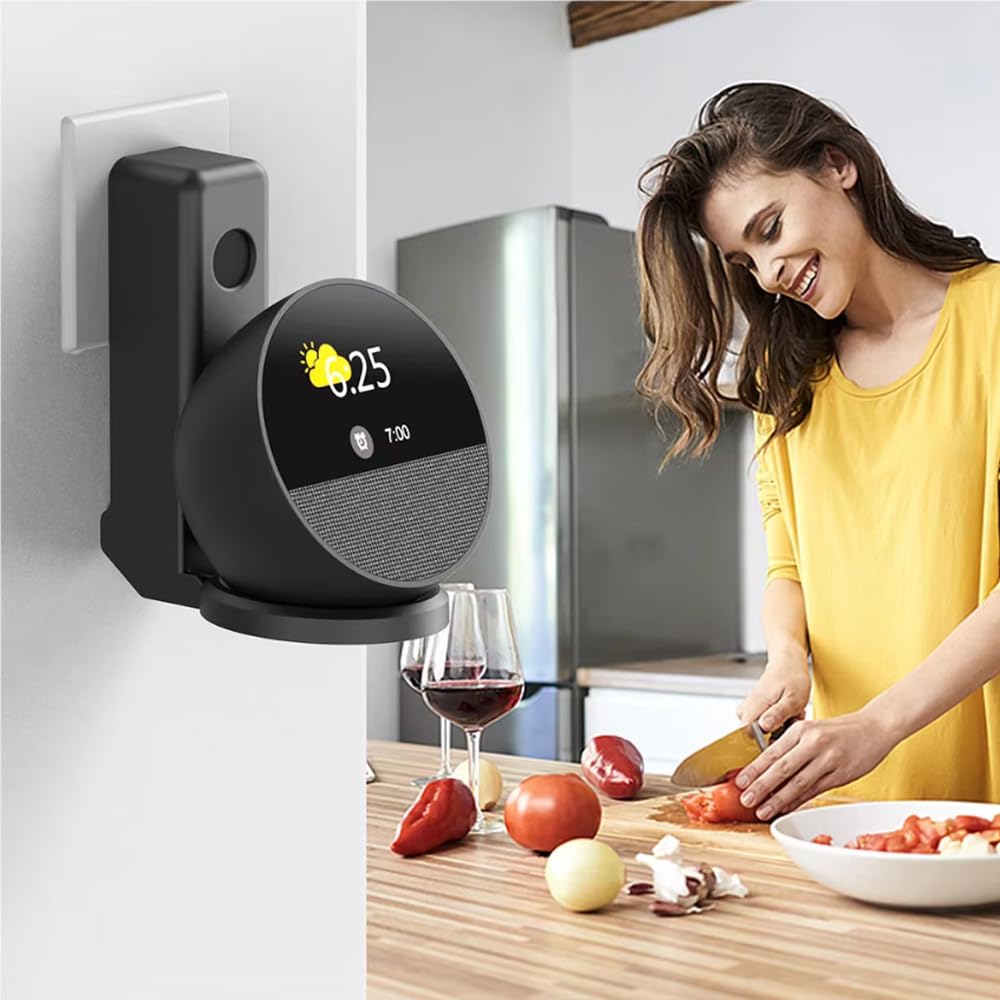 Supporto Da Parete Per Altoparlante Echo Pop | Con Passacavi Integrato | In ABS Nero | Design Salvaspazio