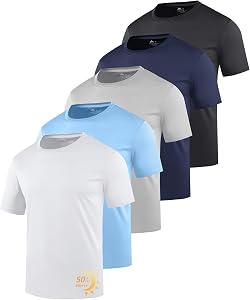 ZITY Classic Tshirt for Men- UPF 50+ Sun Protection 5 Pack Men's Rash Guard Short Sleeve Moisture Wicking Athletic Shirts