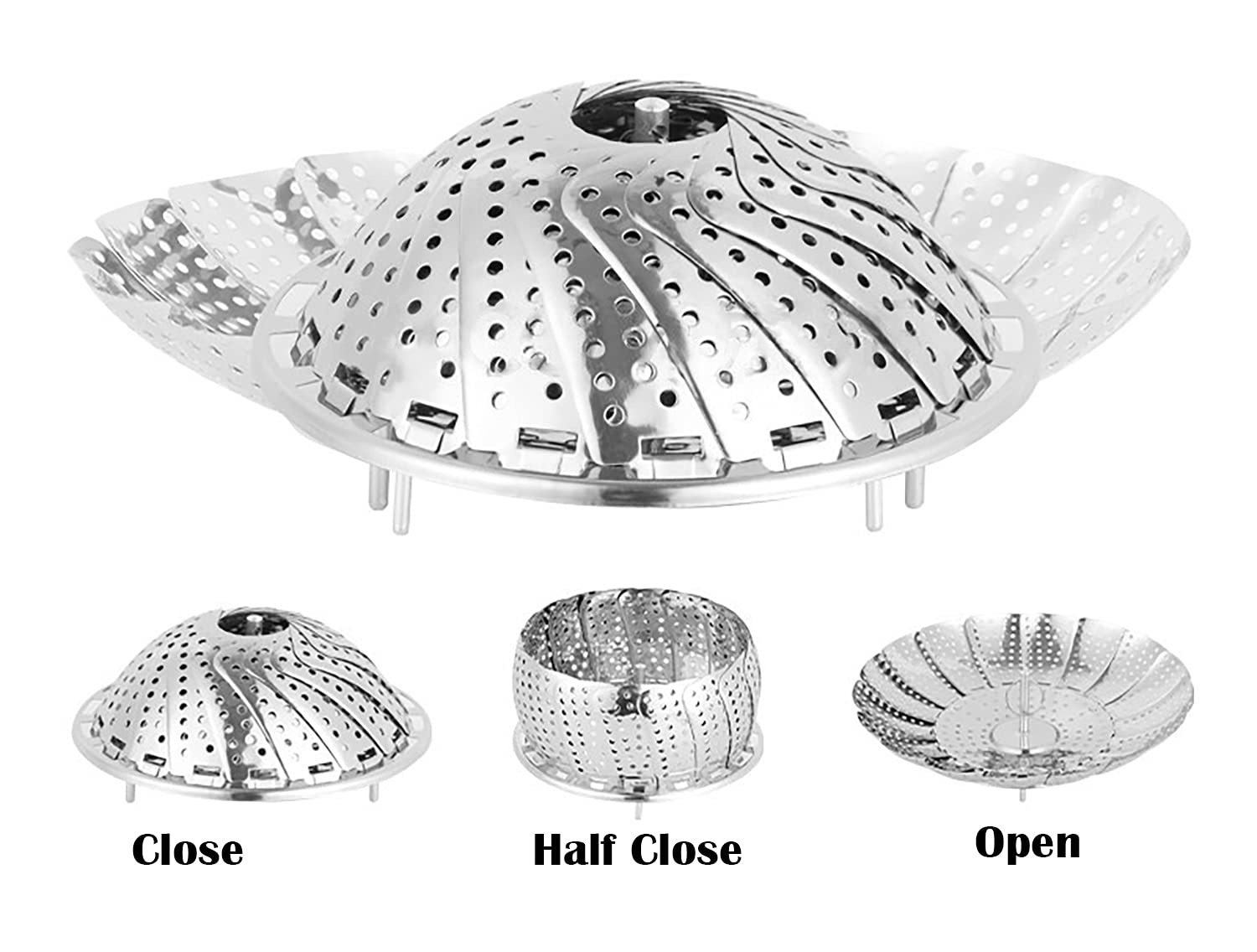 Panier Vapeur Pliable En Inox – Diamètre 14 à 22 Cm Ajustable, Pour Cuisson Vapeur Saine Et Facile