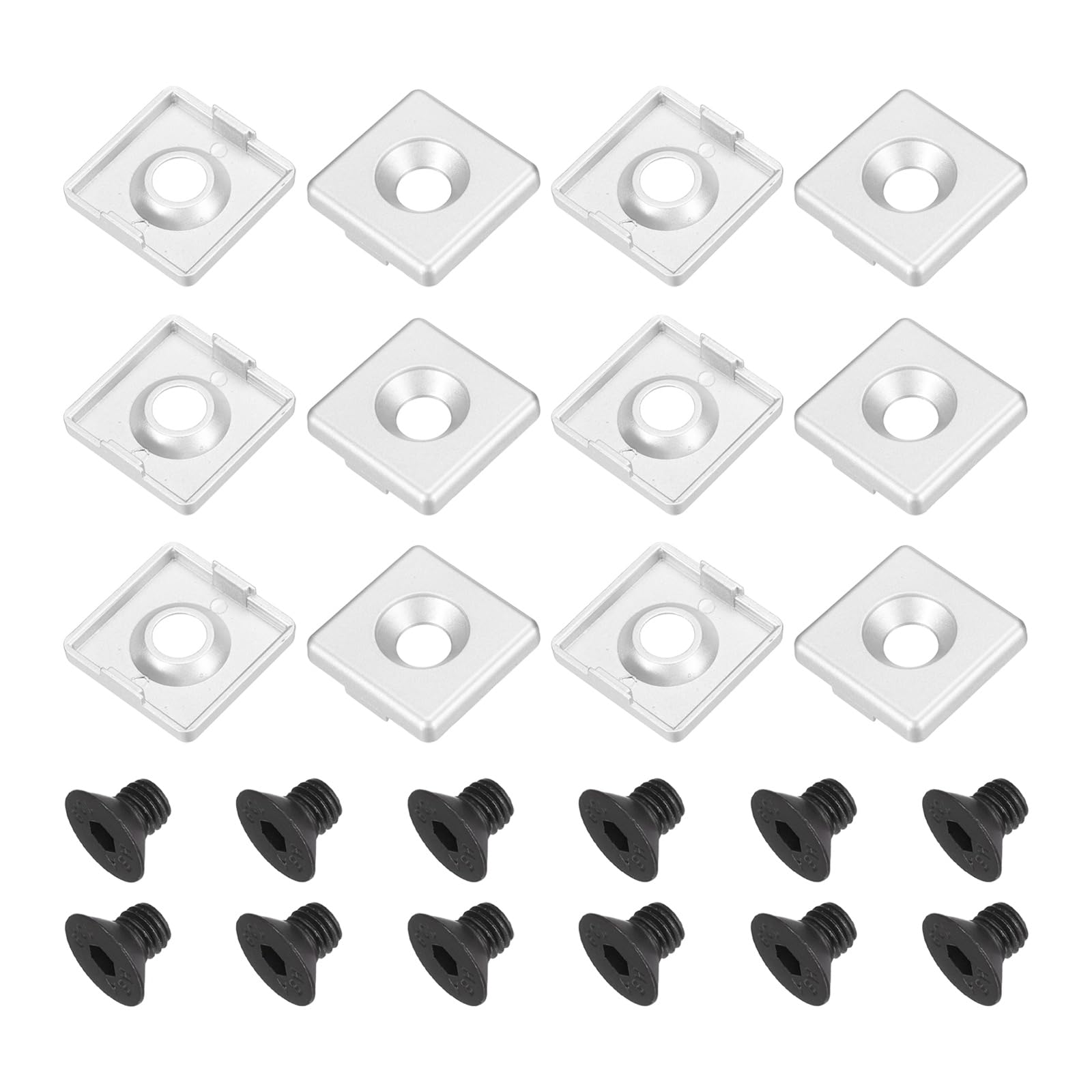 sourcing map 12 Pcs 3030 EU Standard T-Slot 9.5mm Hole Dia Aluminum Extrusion End Cap 30x30mm Silver for Fish Tank Rack, Storage Rack with Push-in Fastener