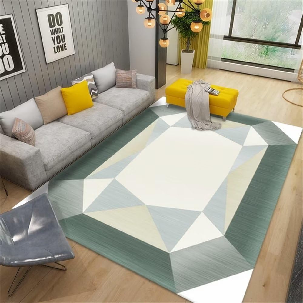 Tapis de chambre fille et adulte au motif abstrait géométrique vert