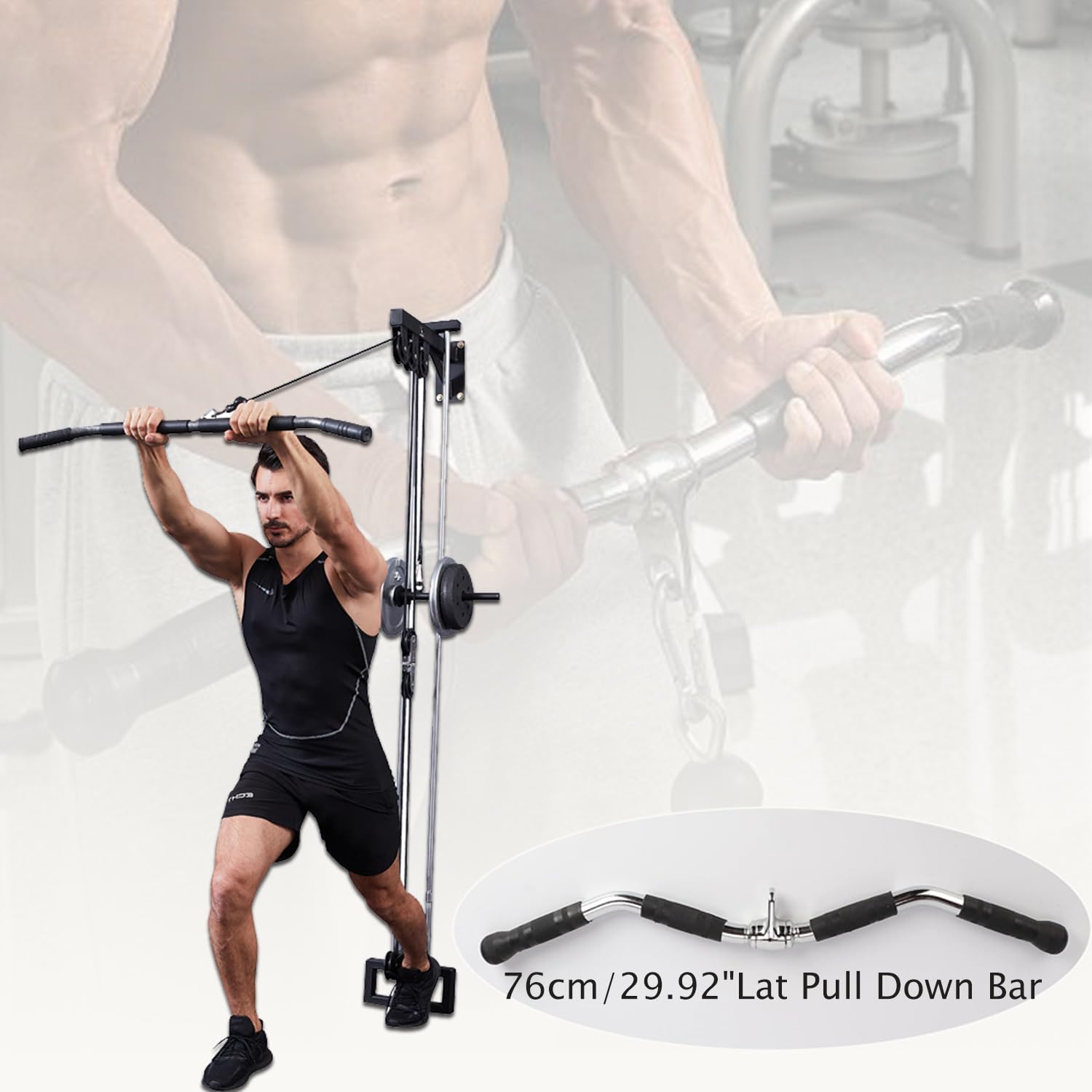 tonchean Barra de tracción hacia abajo, barra de tracción hacia abajo, tipo W, cable de fijación a máquina, mango de fitness, barra desplegable de tríceps, barra de polea de presión para abdominales